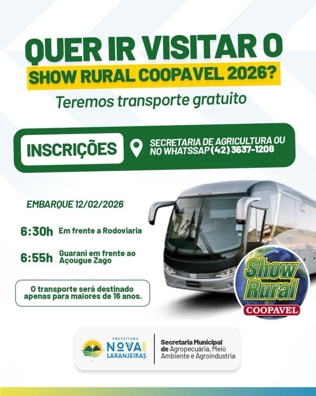 Transporte gratuito para o Show Rural Coopavel 2026